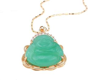 img 2 attached to 🍀 CRISTORE Luck Happy Green Jade Buddha Pendant: AAA CZ Laughing Buddha Statue Necklace Pendant (18K Gold Plated) - Bring Joy and Good Fortune