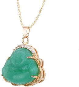 img 1 attached to 🍀 CRISTORE Luck Happy Green Jade Buddha Pendant: AAA CZ Laughing Buddha Statue Necklace Pendant (18K Gold Plated) - Bring Joy and Good Fortune