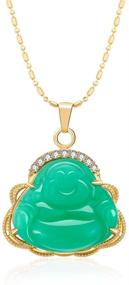 img 3 attached to 🍀 CRISTORE Luck Happy Green Jade Buddha Pendant: AAA CZ Laughing Buddha Statue Necklace Pendant (18K Gold Plated) - Bring Joy and Good Fortune