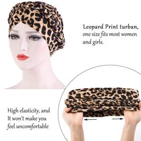 img 3 attached to Woeoe African Turban Leopard Print Head Scarf: Stylish Stretch Headwear for Women & Girls