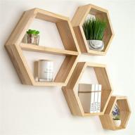 set of 4 extra large hexagonal floating shelves - honeycomb octagon wall hanging décor - geometric wooden honeycomb shelf for natural wood walls logo