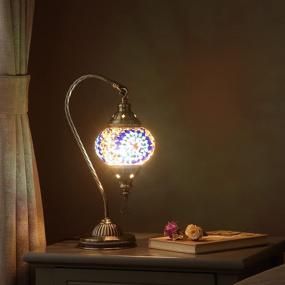 img 2 attached to Turkish Moroccan Lamp with Bronze Base - Yarra Decor: Handmade Swan Neck Tiffany Mosaic Glass Bedside Lamps for Bedroom (LED Bulb Included)