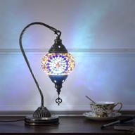 turkish moroccan lamp with bronze base - yarra decor: handmade swan neck tiffany mosaic glass bedside lamps for bedroom (led bulb included) логотип