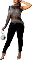 🔥 stunning aro lora women's long sleeve rhinestone bodycon jumpsuit: seductive clubwear delight logo