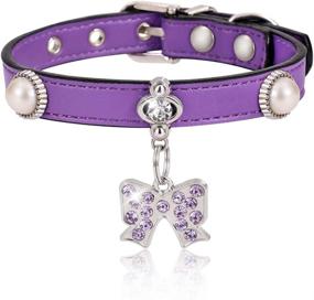 img 4 attached to 🐱 Stylish Purple Freewindo Cat Collar with Diamante Pendant - Soft PU Leather, Adjustable for Small Dogs and Puppies (Bow included)