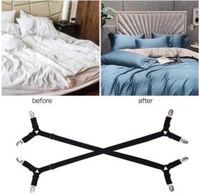 img 2 attached to 🔗 Adjustable Crisscross Premium Bed Sheet Fasteners - 2 Pcs Fitted Sheet Band Straps Grippers Suspenders Corner Holder Elastic Heavy Duty for All Bedsheets, Fitted & Flat Sheets - Long Type (Black)
