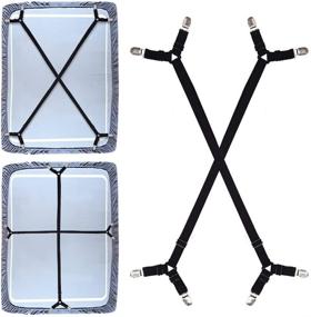 img 4 attached to 🔗 Adjustable Crisscross Premium Bed Sheet Fasteners - 2 Pcs Fitted Sheet Band Straps Grippers Suspenders Corner Holder Elastic Heavy Duty for All Bedsheets, Fitted & Flat Sheets - Long Type (Black)