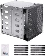 🖥️ stainless steel hdd cage, 5.25" to 5x 3.5" rack sas sata hdd cage, hard drive tray with fan space - drive cage adapter rack bracket logo