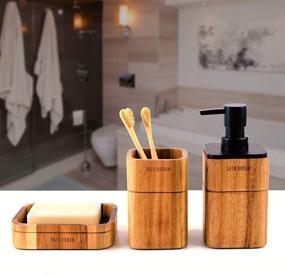 img 1 attached to 🚽 LunaLife 3 Piece Acacia Wood Bathroom Accessories Set: Soap Dispenser, Tumbler, Soap Dish for Decorative Countertop – Perfect Housewarming Gift