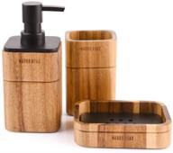 🚽 lunalife 3 piece acacia wood bathroom accessories set: soap dispenser, tumbler, soap dish for decorative countertop – perfect housewarming gift logo