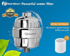 img 1 attached to NearMoon Shower Head and 15 Stage Shower Filter Combo: High Pressure Filtered Showerhead for 🚿 Hard Water, Enhances Skin and Hair Health - 1 Replaceable Filter Cartridge Included (6 Inch, Chrome)