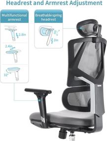 img 2 attached to 🪑 SIHOO Ergonomic Office Chair - Gray High Back Desk Chair with Lumbar Support, Adjustable Height Backrest, 3D Armrests, and Breathable Mesh - Thick Seat Cushion for Ultimate Comfort and Support