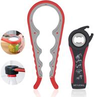 easy grip jar opener and bottle opener kit - 5 in 1 multi function with silicone handle - perfect for children, elderly, and arthritis sufferers - apple red logo