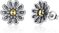 🌼 everbling flowers cz stud earrings, daisy primrose rose forget me not spring collection, clear 925 sterling silver logo