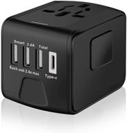 🌍 saunorch universal international travel power adapter with usb and type-c charger - black: europe, uk, us, au, asia logo