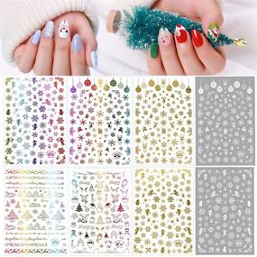 img 3 attached to 🎄 Vibrant 8-Sheet Christmas Nail Art Stickers Decals: Festive 3D Self-Adhesive Gold Winter Xmas Tree Snowflake Bell Snowman Elk Nail Designs for Stunning Christmas Nail Decorations