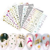 🎄 vibrant 8-sheet christmas nail art stickers decals: festive 3d self-adhesive gold winter xmas tree snowflake bell snowman elk nail designs for stunning christmas nail decorations logo