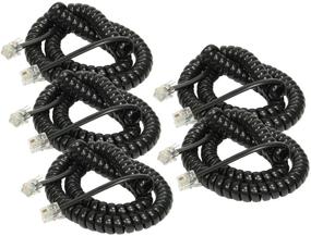 img 1 attached to IMBAPrice (5 Pack) Black Telephone Headset Cable - (3 To 12 Feet) Heavy Duty Coiled Telephone Handset Cord