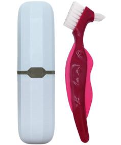 img 1 attached to 🦷 Удобный набор для ухода за протезом: розовый футляр для протезов, купель для чашек, портативная зубная щетка и держатель - идеально для путешествий
