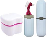 🦷 convenient denture care set: pink denture case, cups bath, portable toothbrush, and holder - ideal for travel logo