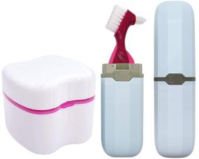 img 4 attached to 🦷 Удобный набор для ухода за протезом: розовый футляр для протезов, купель для чашек, портативная зубная щетка и держатель - идеально для путешествий