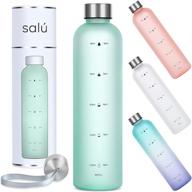 💧 salu 32oz water bottle with time marker, mint - motivational measurements for gym, sports, travel, fitness, work - bpa-free tritan plastic, screw-on lid logo