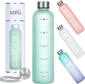 img 4 attached to 💧 SALU 32oz Water Bottle with Time Marker, Mint - Motivational Measurements for Gym, Sports, Travel, Fitness, Work - BPA-Free Tritan Plastic, Screw-On Lid