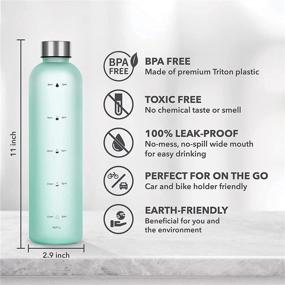 img 3 attached to 💧 SALU 32oz Water Bottle with Time Marker, Mint - Motivational Measurements for Gym, Sports, Travel, Fitness, Work - BPA-Free Tritan Plastic, Screw-On Lid