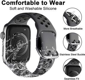 img 3 attached to Набор из 3 мягких силиконовых спортивных ремешков Lerobo для Apple Watch Series 7 6 5 4 3 2 1 SE - Совместим с 38мм/40мм/41мм, дышащая замена ремешка для мужчин и женщин