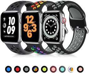 img 4 attached to Набор из 3 мягких силиконовых спортивных ремешков Lerobo для Apple Watch Series 7 6 5 4 3 2 1 SE - Совместим с 38мм/40мм/41мм, дышащая замена ремешка для мужчин и женщин