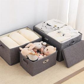 img 2 attached to 📦 Organize and Declutter with Foldable Storage Box Set - 3-Pack Fabric Collapsible Bins with Lid, Handles, and Divider - Perfect for Home, Closet, Bedroom, Office, Nursery – Grey, Medium Size (14.6x10.6x7.9 INCHES)