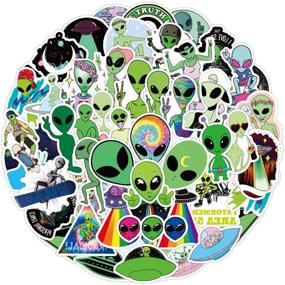 img 2 attached to 👽 50 UFO Stickers ET Decals for Laptops, Hydro Flasks, Water Bottles, Luggage, Helmets - Alien Sticker Pack