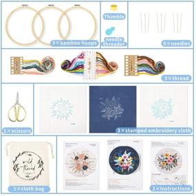 img 2 attached to Beginner's Embroidery Kit 3 Set - DIY Craft for Adults with Pattern Stamped Fabric, Bamboo Hoops, Thread, Needles, Thimble, Gold Scissors - Cross Stitch Gift for Women - Starter Sewing Arts and Crafts Kit