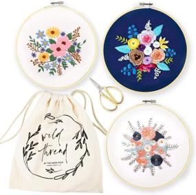 img 4 attached to Beginner's Embroidery Kit 3 Set - DIY Craft for Adults with Pattern Stamped Fabric, Bamboo Hoops, Thread, Needles, Thimble, Gold Scissors - Cross Stitch Gift for Women - Starter Sewing Arts and Crafts Kit