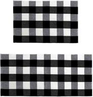 🏡 2-piece buffalo plaid rugs: versatile hand-woven checkered rugs for indoor/outdoor use - perfect for front porch, kitchen, living room, bathroom & bedroom (24''x 35'' and 24''x 51'') logo