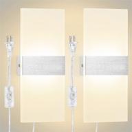 🔆 modern wall sconces set of 2 - 12w led acrylic wall lamp with 6ft cord, plug in and on/off switch - stylish wall mounted lights for home decor, bedroom, living room, hotel, staircase - 3000k warm white логотип