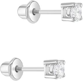 img 3 attached to 👶 Adorable Rhodium Plated CZ Baby Girls Safety Earrings - 3mm Classic Studs, Perfect Gifts for Birthdays!