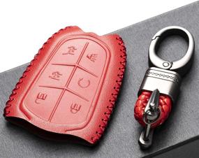 img 1 attached to Vitodeco Genuine Leather Smart Key Keyless Remote Entry Fob Case Cover With Key Chain For 2015-2019 Cadillac Escalade