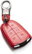 vitodeco genuine leather smart key keyless remote entry fob case cover with key chain for 2015-2019 cadillac escalade logo