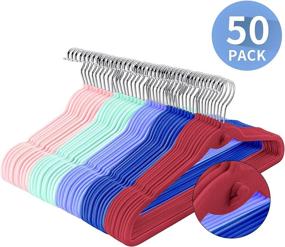 img 3 attached to Pack of 50 Non-Slip Velvet Hangers with Mini Hooks - Multi-Color Space Saving Cascading Clothes Hangers in 5 Shades: Pink, Lavender, Navy Blue, Red Burgundy, and Mint Green (10 Units Each)