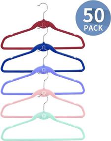 img 2 attached to Pack of 50 Non-Slip Velvet Hangers with Mini Hooks - Multi-Color Space Saving Cascading Clothes Hangers in 5 Shades: Pink, Lavender, Navy Blue, Red Burgundy, and Mint Green (10 Units Each)