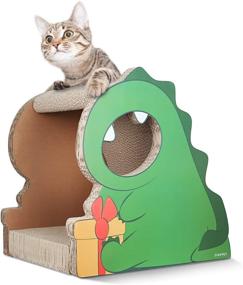 img 4 attached to 🐱 FluffyDream Dinosaur Cat Condo Scratcher Post Cardboard: Green Furniture Protector & Bed