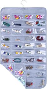 img 1 attached to Grey SPIKG Hanging Jewelry Organizer Holder - 80 Pockets Storage Bag for Earrings, Necklaces, Bracelets, Rings & Accessories - Display Holder Box