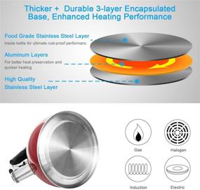 img 2 attached to 🔴 QuCrow свистящий чайник - жаропрочная ручка, нержавеющая сталь, 2.75 кварта, красный