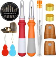 🧵 complete 50-piece sewing tools kit: 6 thimble finger protectors, 30 hand sewing needles, 9 large-eye knitting needles, 2 seam rippers, 2 wire needle threaders, and storage bottle logo