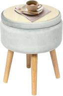 🪑 velvet round storage ottoman with wooden legs & tray top 14.17" - light teal logo