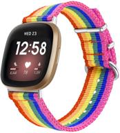 🌈 bandmax lgbt pride rainbow nylon woven fitbit versa bands - sport strap accessories for series 3 fitbit versa - men and women wristband replacement watch band with enhanced connectors logo
