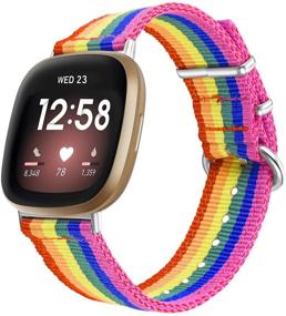 img 4 attached to 🌈 Bandmax LGBT Pride Rainbow Nylon Woven Fitbit Versa Bands - Sport Strap Accessories for Series 3 Fitbit Versa - Men and Women Wristband Replacement Watch Band with Enhanced Connectors