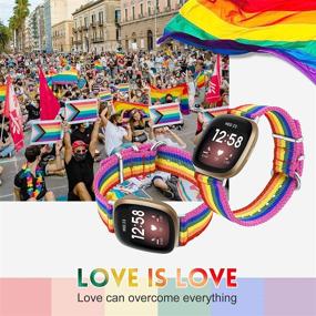 img 1 attached to 🌈 Bandmax LGBT Pride Rainbow Nylon Woven Fitbit Versa Bands - Sport Strap Accessories for Series 3 Fitbit Versa - Men and Women Wristband Replacement Watch Band with Enhanced Connectors