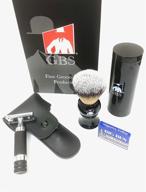 🧳 g.b.s black travel shaving set: travel shaving brush, 4 piece double edge safety razor, leather razor case, daily beard care, 10 pack of blades snap lock to prevent razor bumps logo